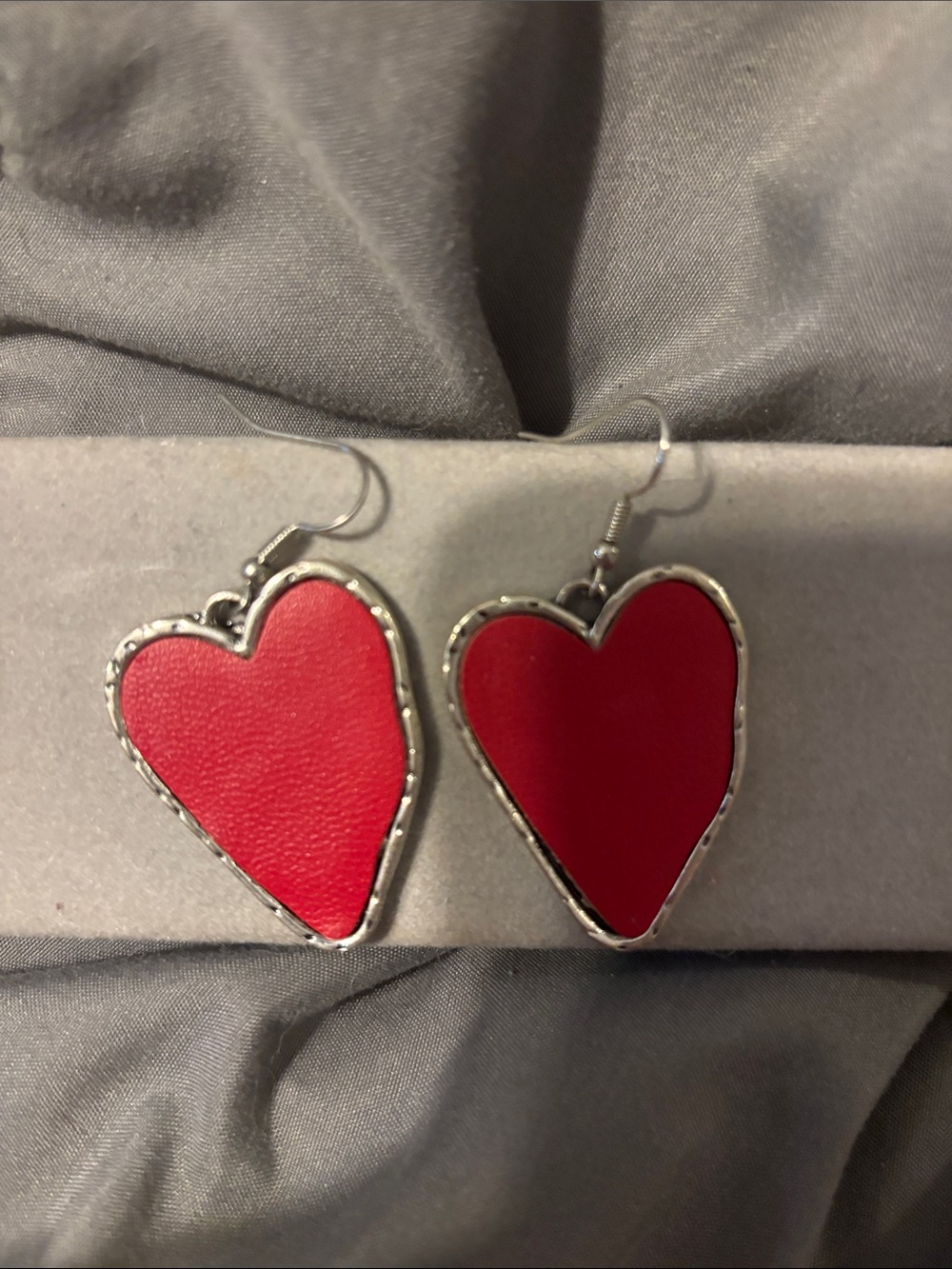 Source Unknown Red Heart Drop Earrings with Silver-Tone Trim